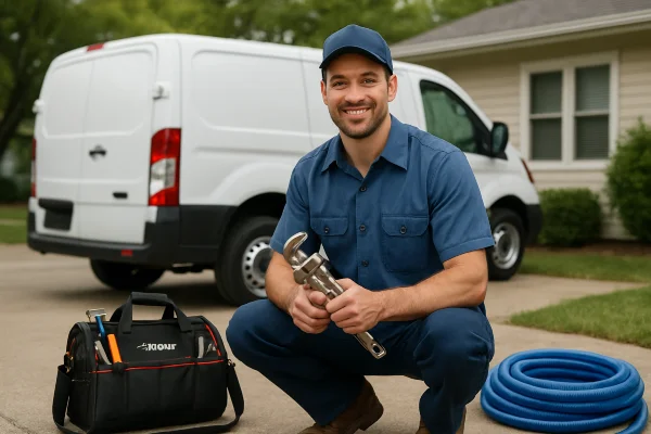 a male plumber smiling and posing for the camera in Cedar Park, TX - Bathroom Plumbing Pipe Redesign a male plumber smiling and posing for the camera in Cedar Park, TX - Bathroom Plumbing Pipe Redesign