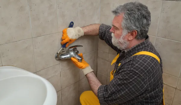 a male plumbing technician smiling at the camera in Cedar Park, TX - Kitchen Sink Installation